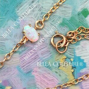 $450NEW YELLOW GOLD WHITE OPAL DAINTY VICTORIAN CHAIN CHARM PENDANT BRACELET